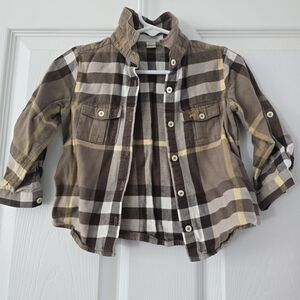 Burberry Kids Brown and Yellow Plaid Button Down Shirt